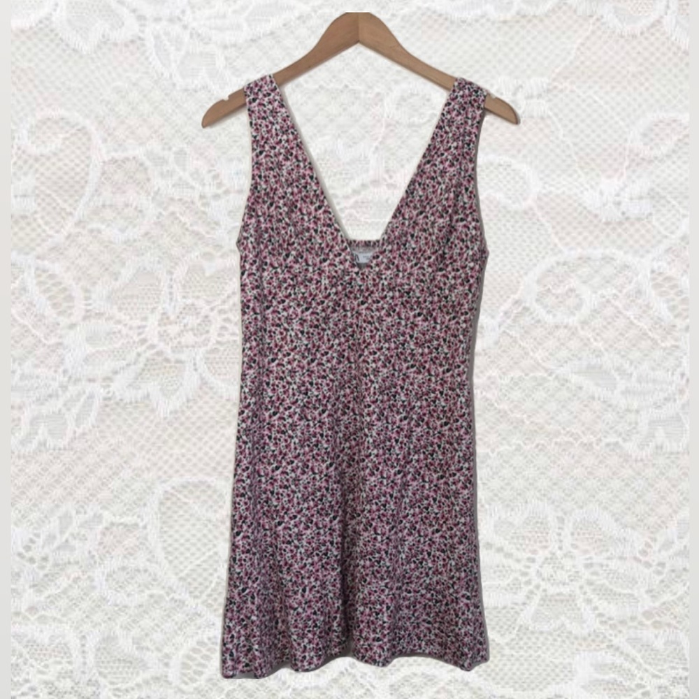 Zara Floral Mini Dress Deep Cut V Neck